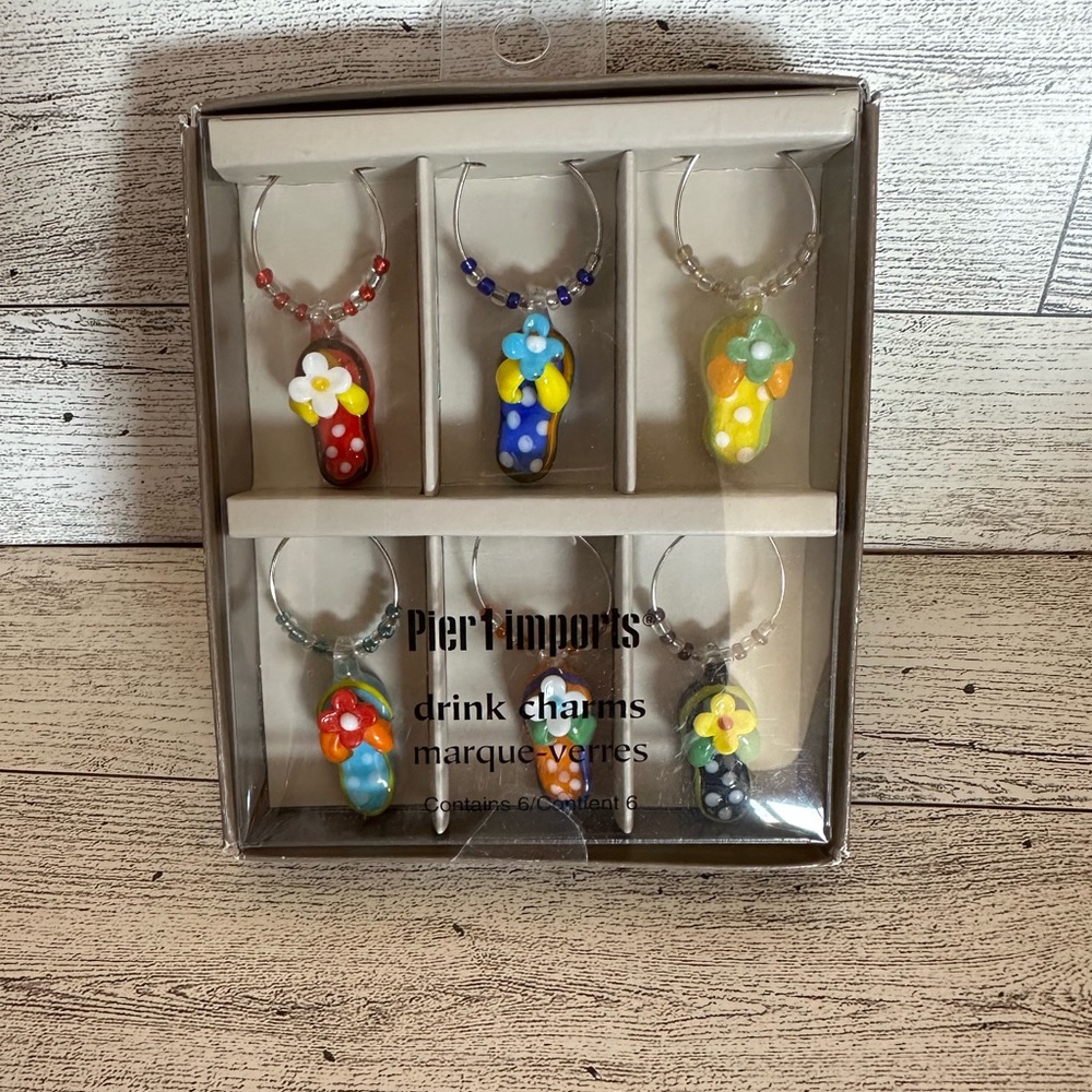 Pier 1 Colorful Sandal Flip Flop Drink Charms Set